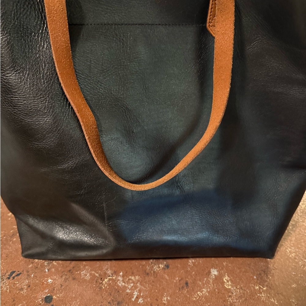 Madewell Black Leather Tote with Tan Handles